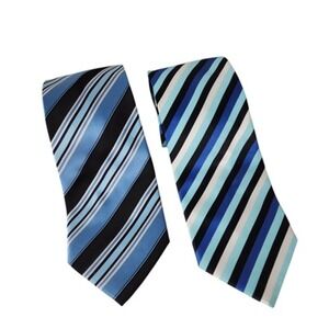 Alexander Julian Colours Men Ties Lot 2 Blue Black Diagonal Stripe Polyester 3.5